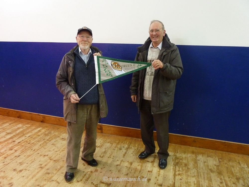 Nick and Pat with their Green and Silver Burgee